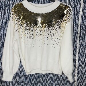 Nine West White Sweater with Gold Sequins